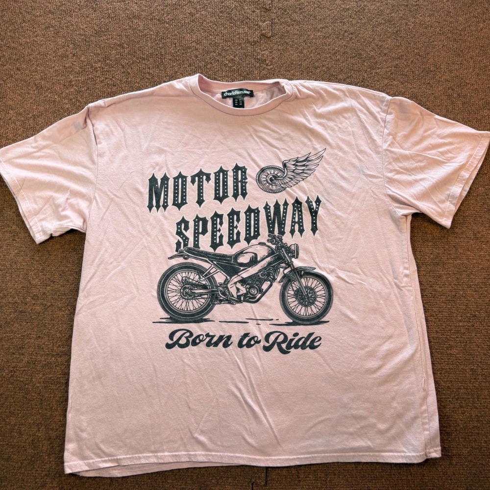 Charlotte Russe Motor Speedway Graphic Tee Womens XL Pink Biker T-Shirt XL